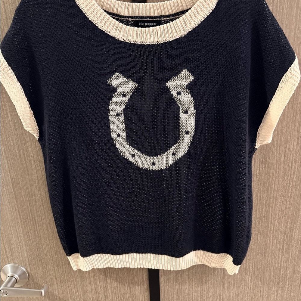 Blu Pepper Navy and Cream Horseshoe Sweater